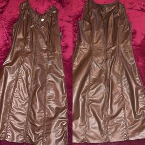 Brown Sleavess Leather Dress